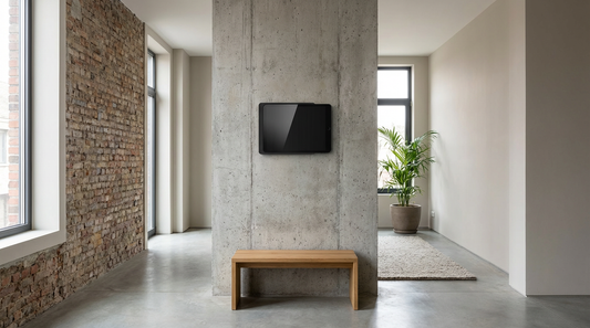 iPad Wandhalterung sicher an der Wand montiert in moderner Wohnumgebung