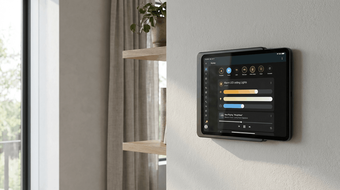 iPad an der Wand als Smart Home Steuerung für Licht, Musik und Szenen