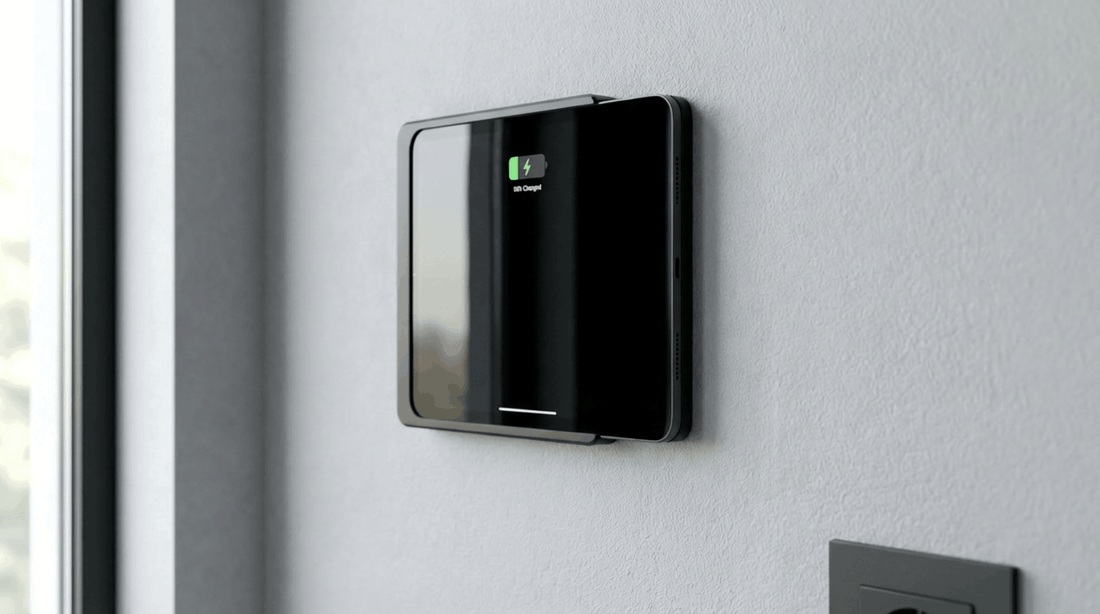iPad Wandhalterung mit USB-C Kabel zur Stromversorgung über Steckdose oder Wandladestation