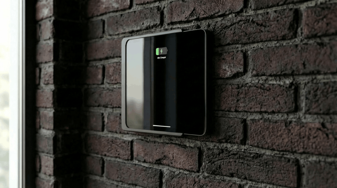 iPad in Wandhalterung mit USB-C Ladekabel für dauerhafte Stromversorgung im Smart Home